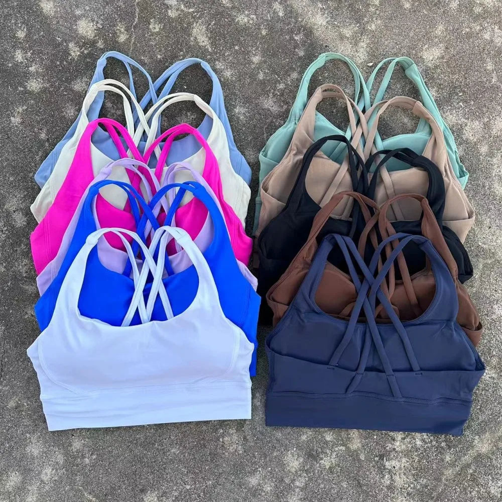 Women Cross Strap Sports Bra with Pads