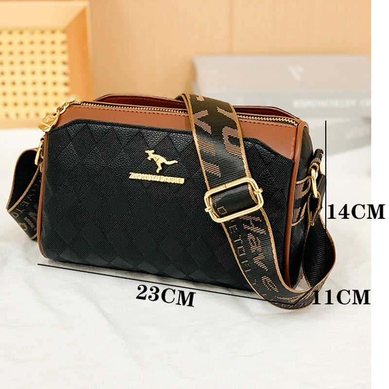 Checkered Leather Messenger Bag
