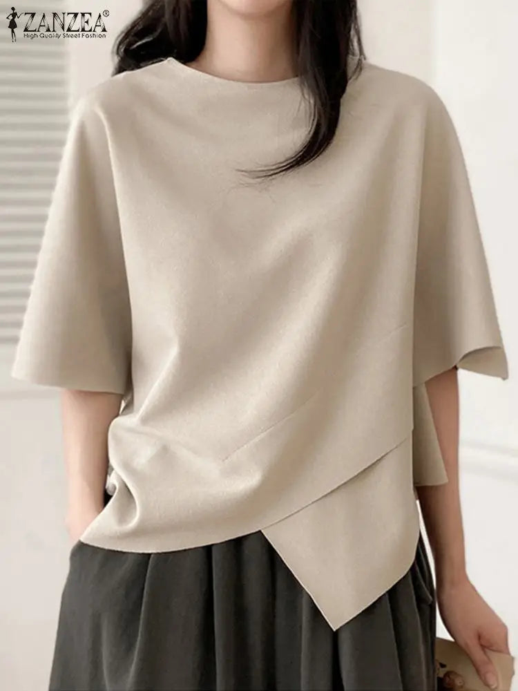 Women Asymmetrical O-Neck Tee