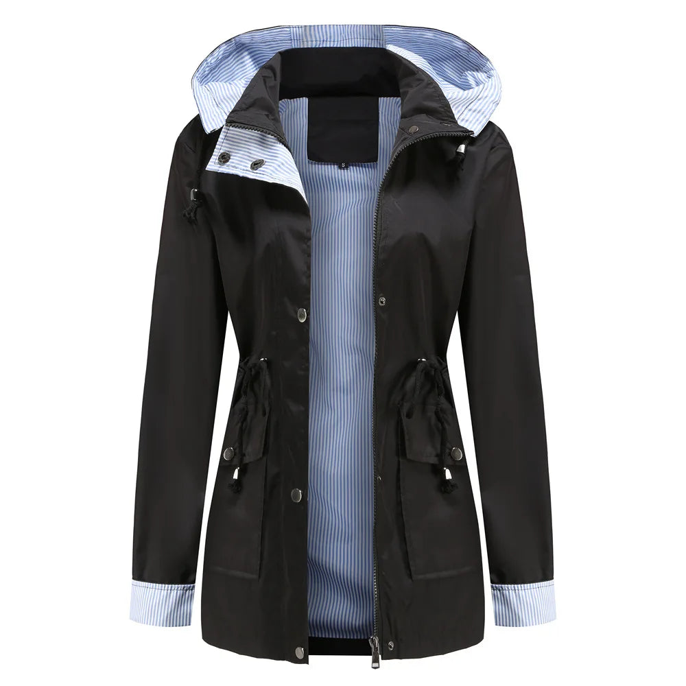 Purple Hooded Waterproof Women's Jacket – Spring Office Outerwear
