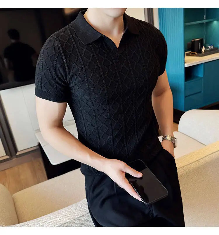 Men Polo Collar Slim Fit Knit Sweater