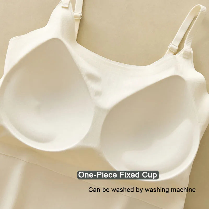 BraChic™ Ice Silk Cami with built-in fixed cup, easy to wash, stylish women's top.