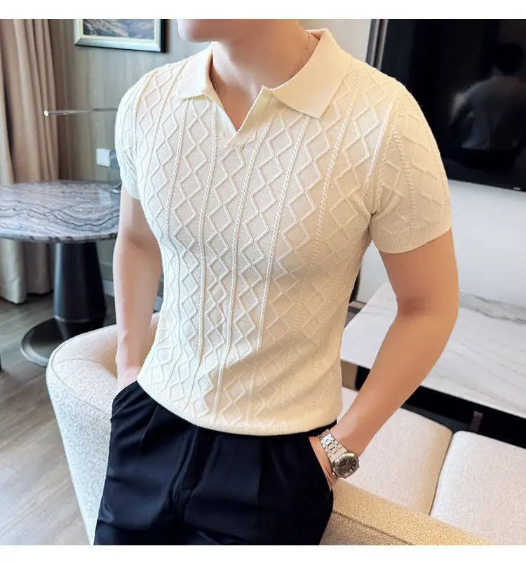 Men Polo Collar Slim Fit Knit Sweater