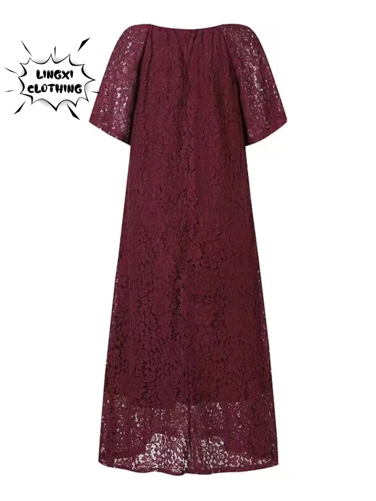 Women Lace V Neck Long Dress