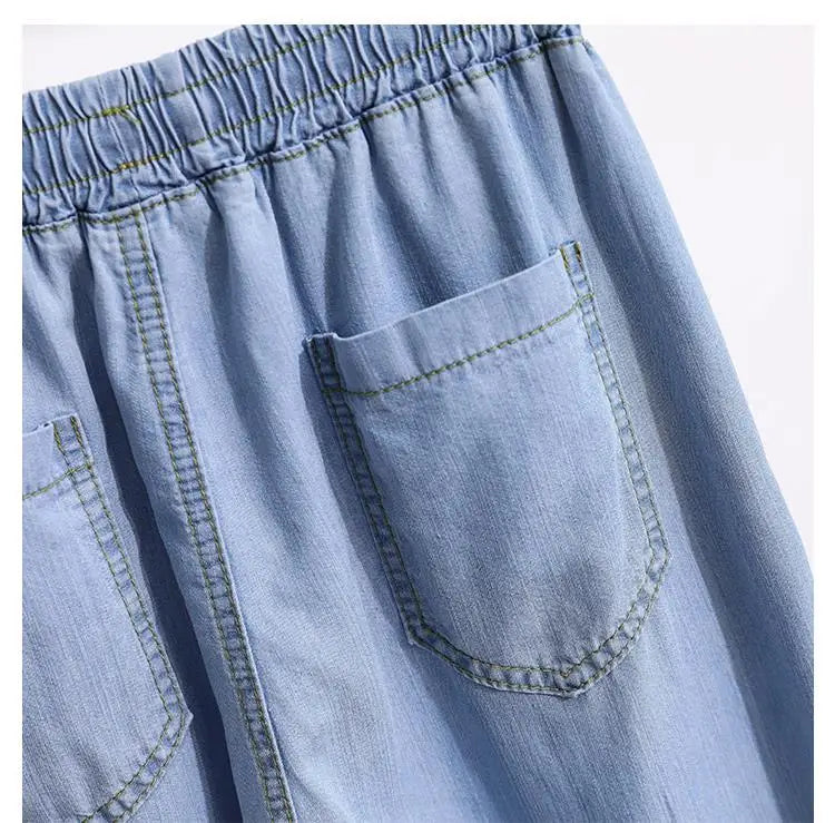 Women Ice Silk Wide Leg Jeans