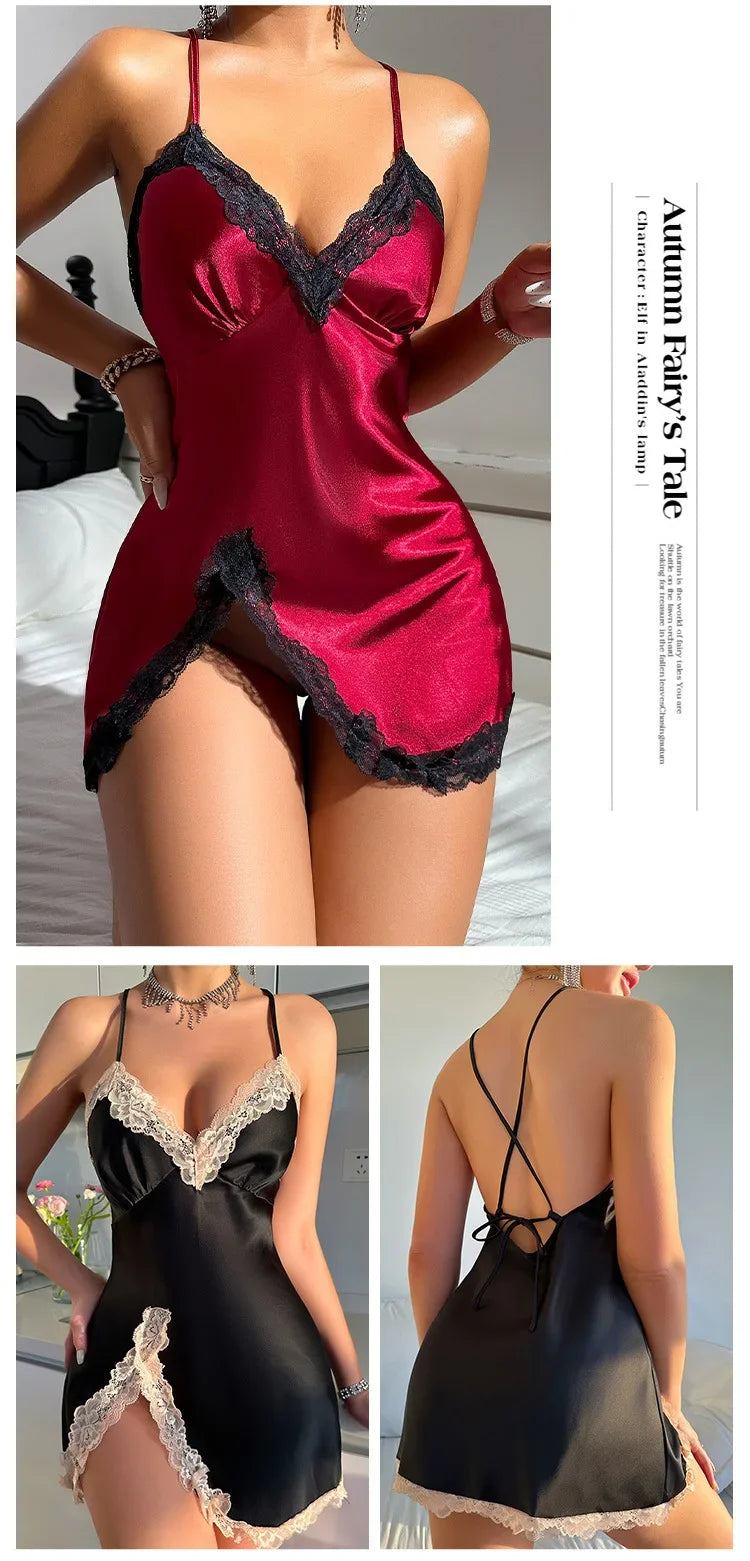 قميص نوم نسائي من الساتان بدون ظهر