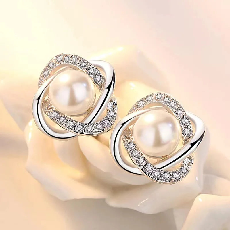 Women’s 14K Gold Zircon Pearl Earrings