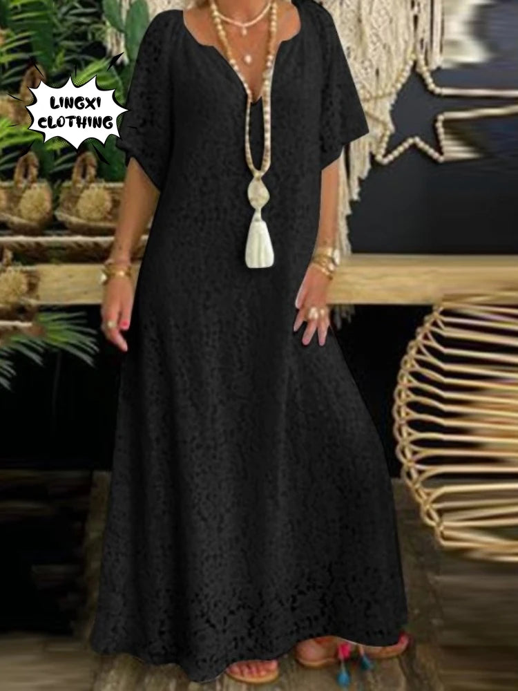 Women Lace V Neck Long Dress