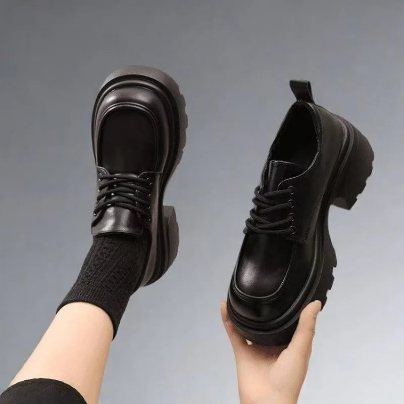 Women Platform Loafers – 2025 Autumn Lace-Up Flats