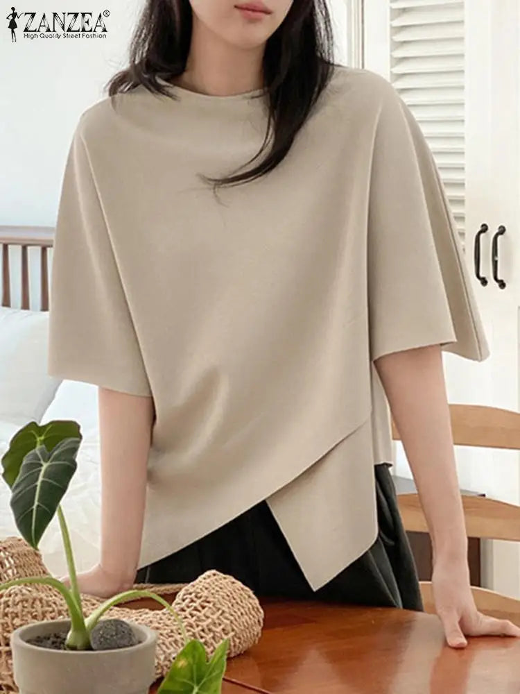 Women Asymmetrical O-Neck Tee