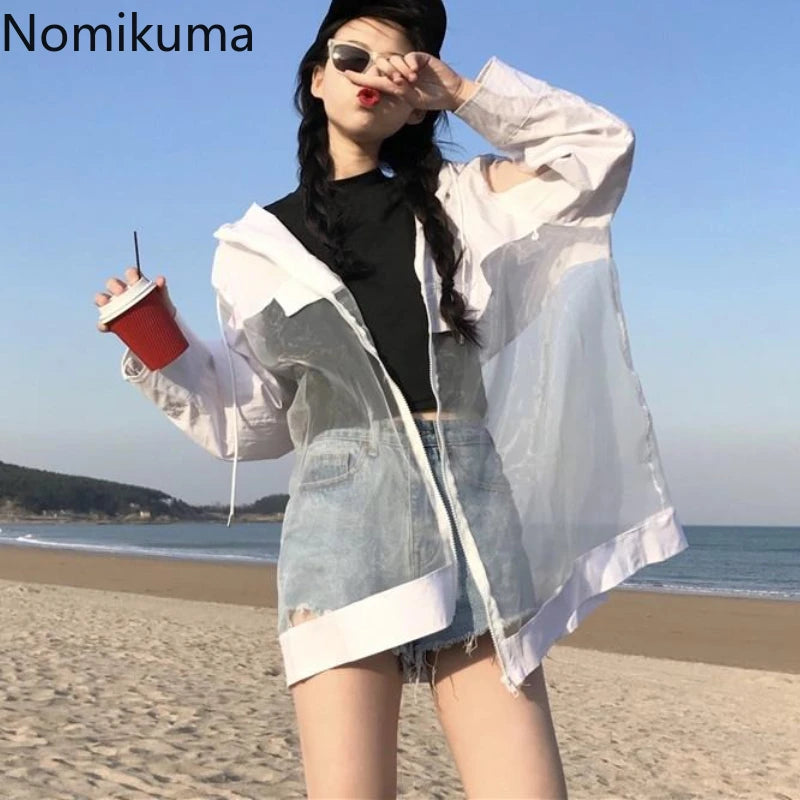 Oversized See-Through Women's Summer Coat – Korean Patchwork Jacket