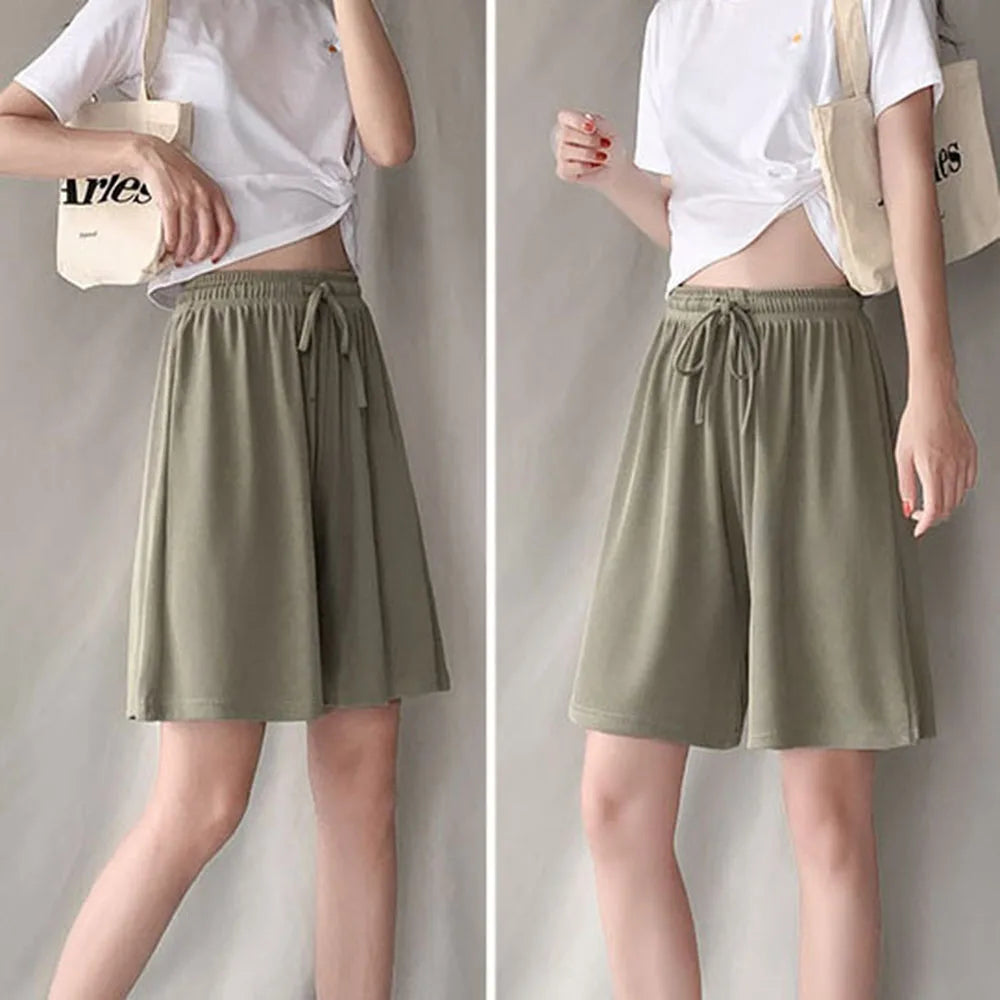 Women Ice Silk Loose Sports Shorts