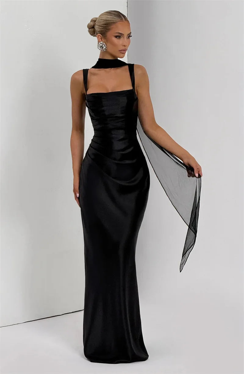 Luxe Satin Halter Evening Gown