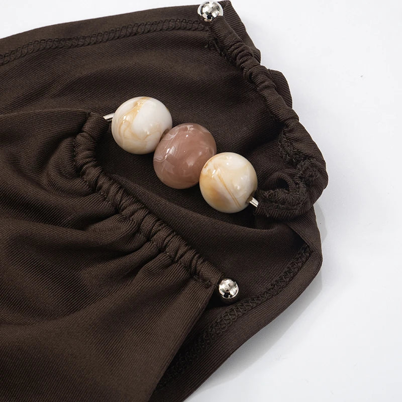 One-Shoulder Beaded Ruched Tank Top