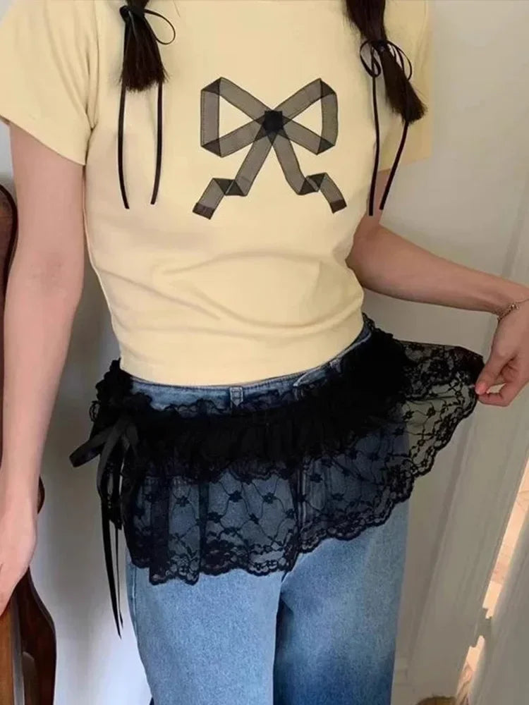 Women Y2K Lace Layered Skirt