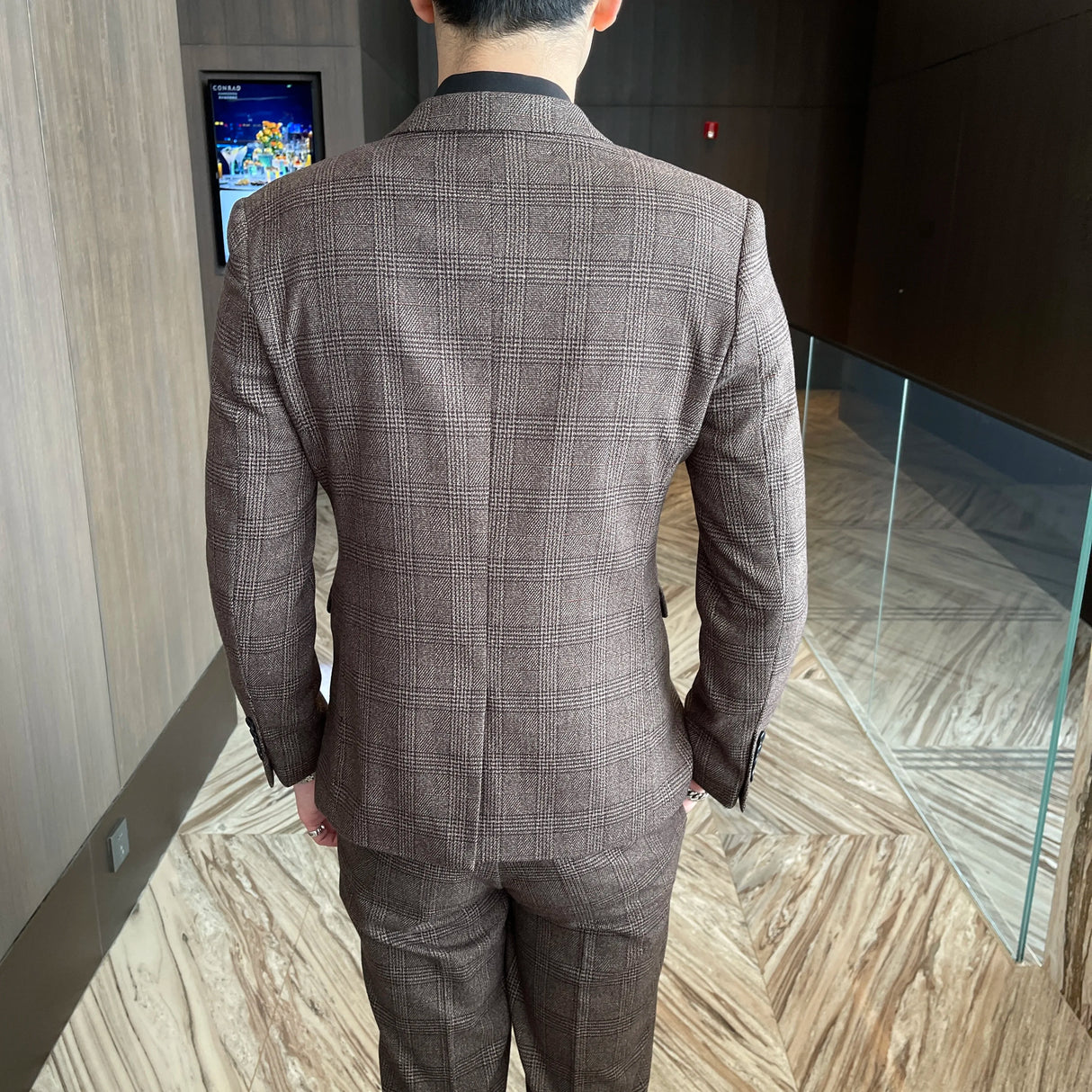 Men Plaid 3-Piece Business Suit