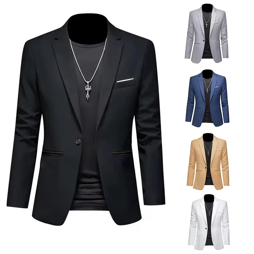 Men Slim Fit Single Button Blazer