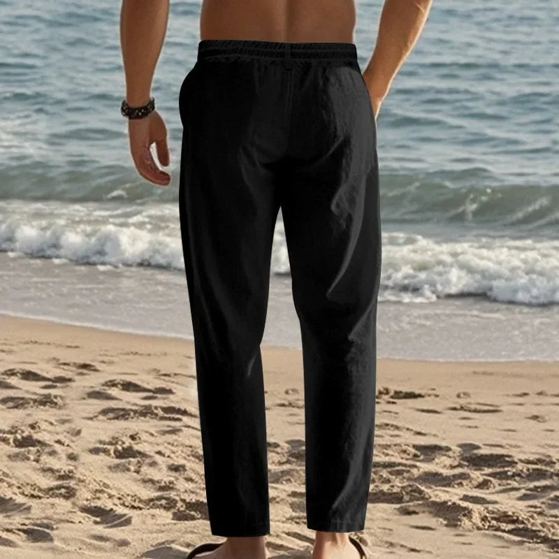 Men Drawstring Linen Pants