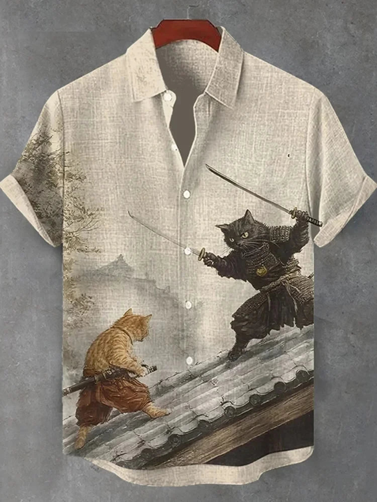Men’s Funny Cat Lapel Shirt