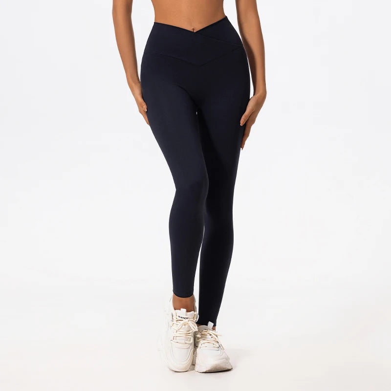 Hearuisavy Cross Waist Push-Up Yoga Leggings – High Waist Gym Pants