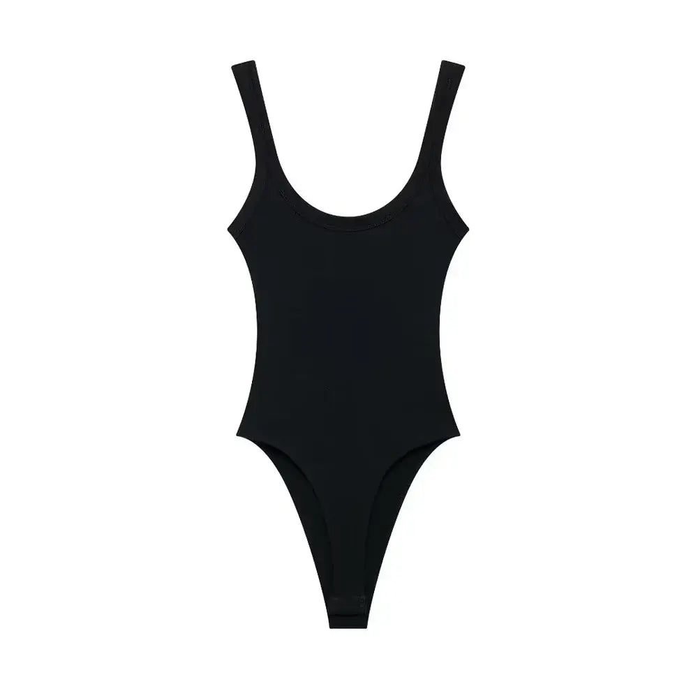 Women Ribbed Strappy Snap Bodysuit