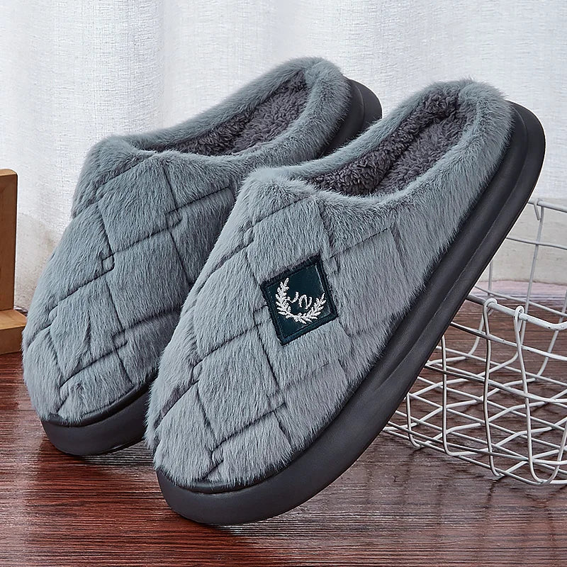 Men Winter Warm Plush Non-Slip Slippers