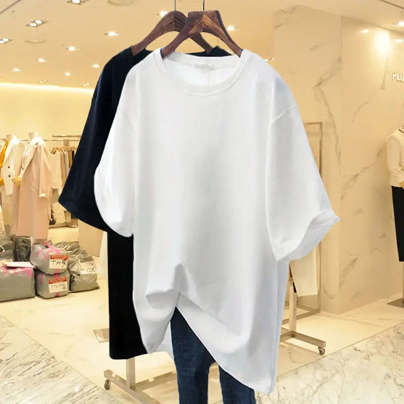 Oversized Cotton O-Neck Tee for Women