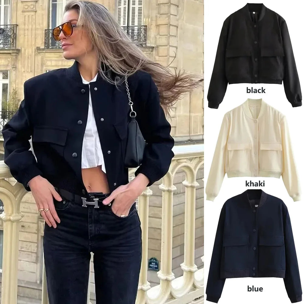 White Cropped Women's Bomber Jacket – Baseball Aviator Coat