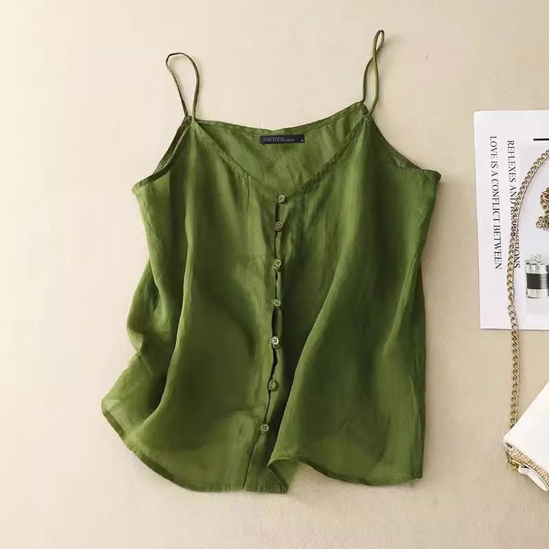 قميص داخلي نسائي فضفاض بأزرار