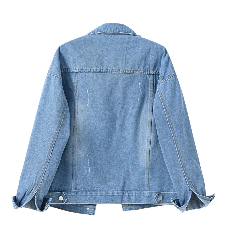Women’s Pure Color Lapel Denim Jacket