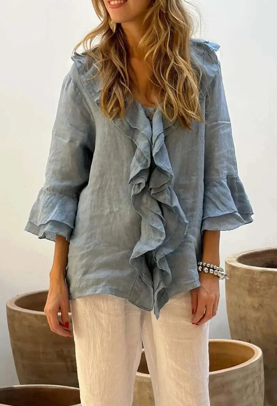 Women Ruffle Button Knit Cardigan