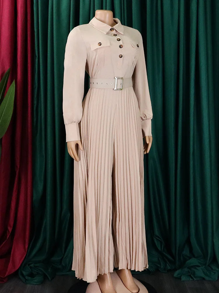 MaxiFit™ – Belted Button Maxi Office Jumpsuit (Work Chic, Waist-Defining & Longline)