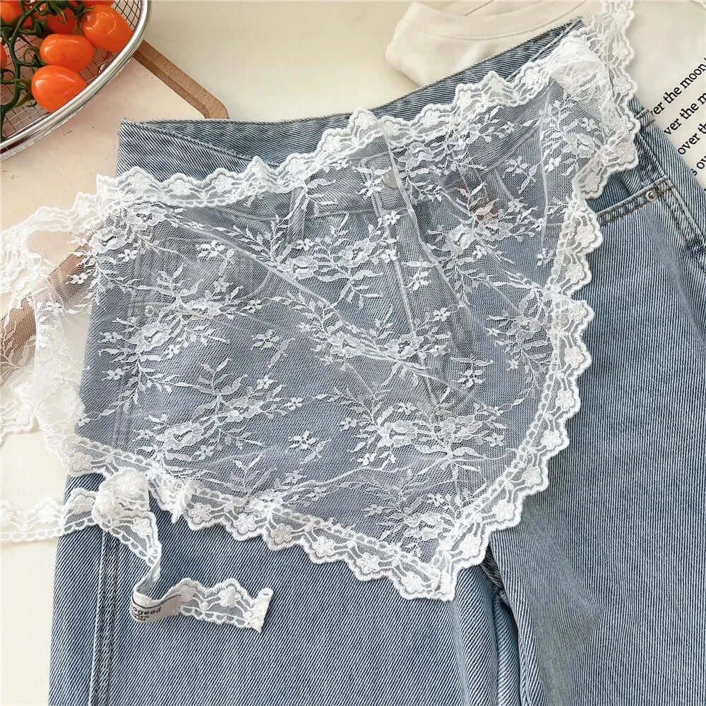 Women Embroidered Lace Mini Apron Skirt