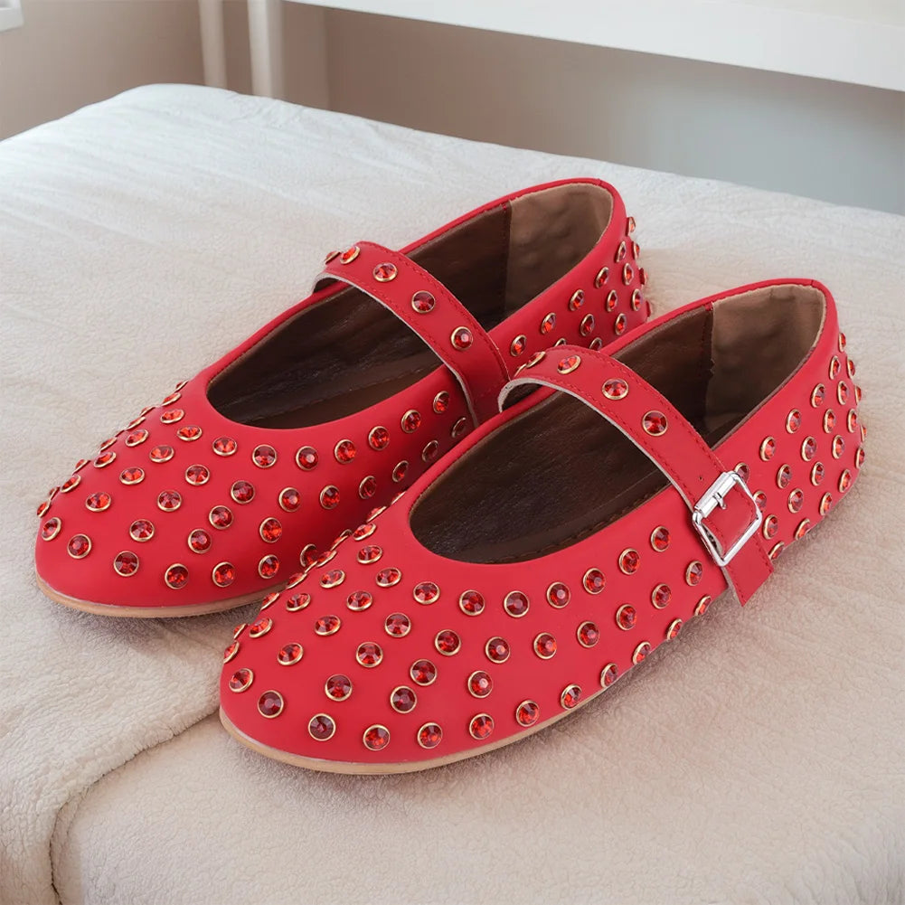 أحذية باليرينا نسائية مرصعة بأحجار الراين والكريستال