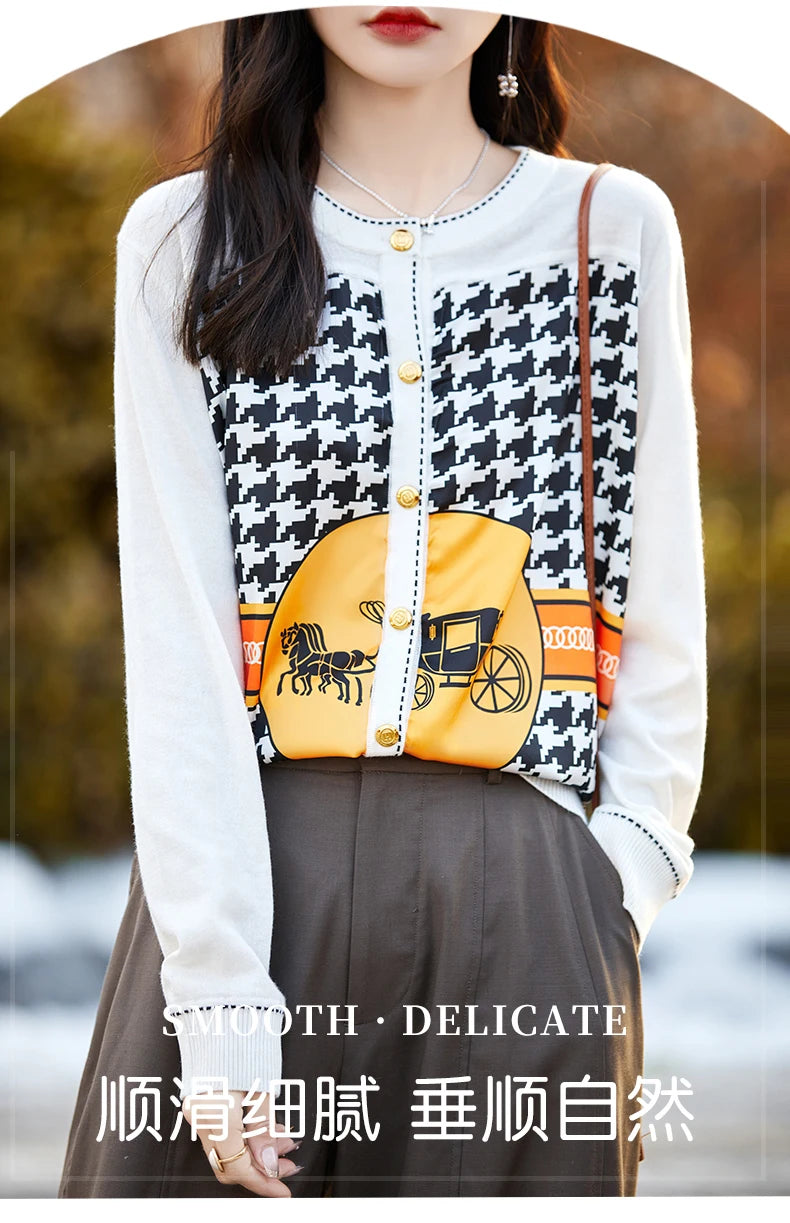 Women's Silk Print Wool Cardigan