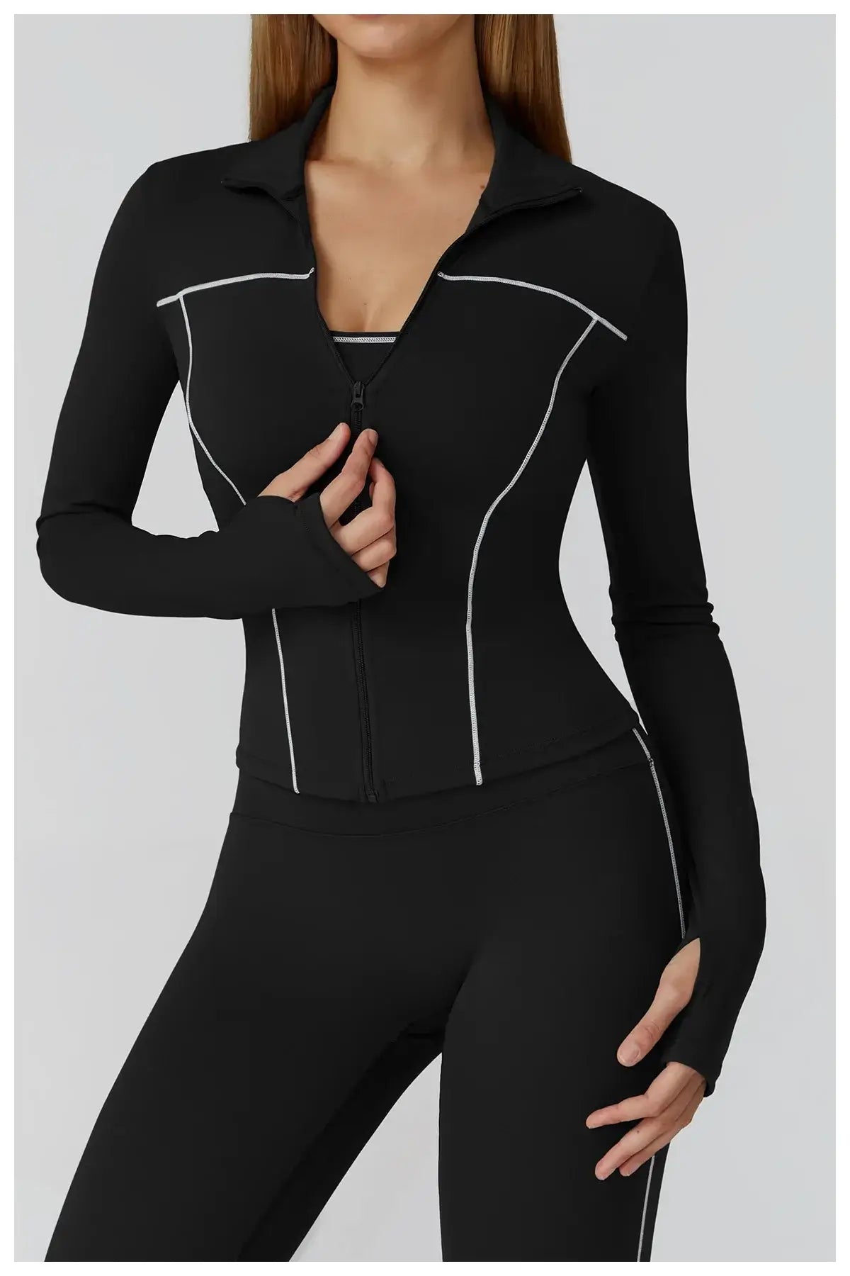 جاكيت جري نسائي ضيق بأكمام طويلة