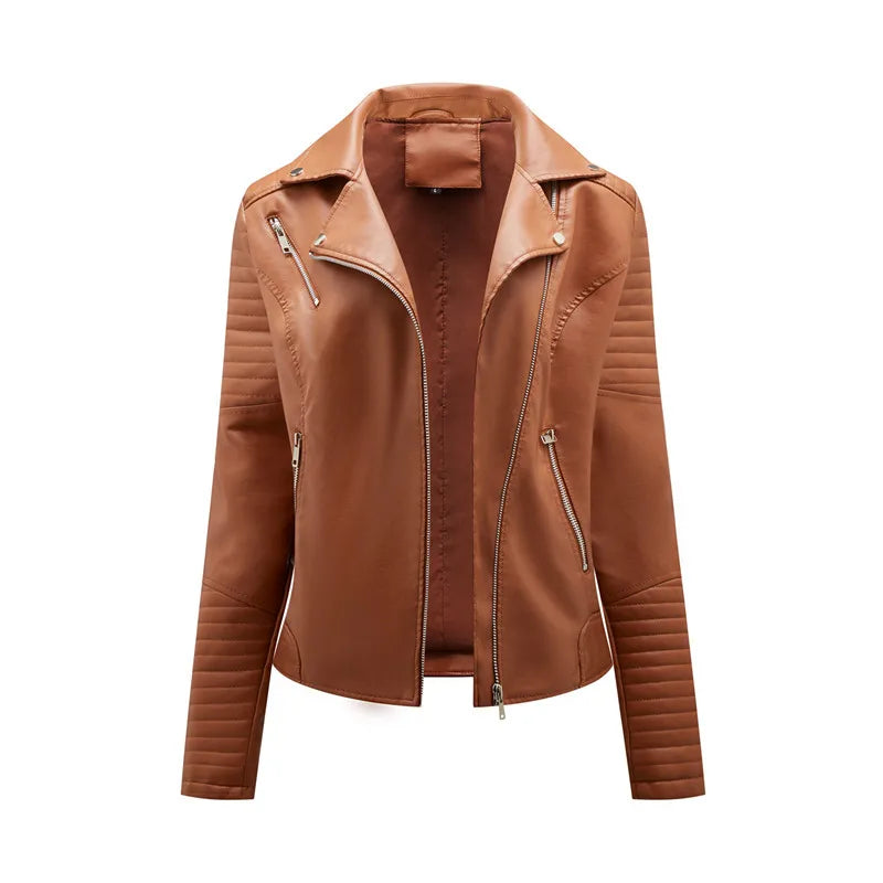 Women's Faux Leather Lapel Biker Jacket