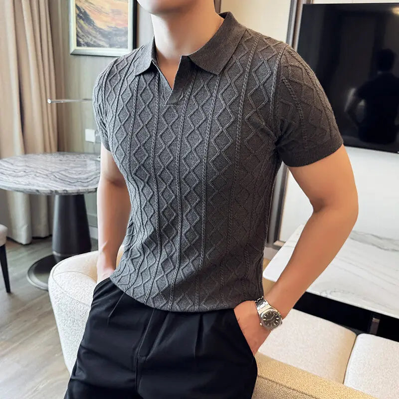 Men Polo Collar Slim Fit Knit Sweater