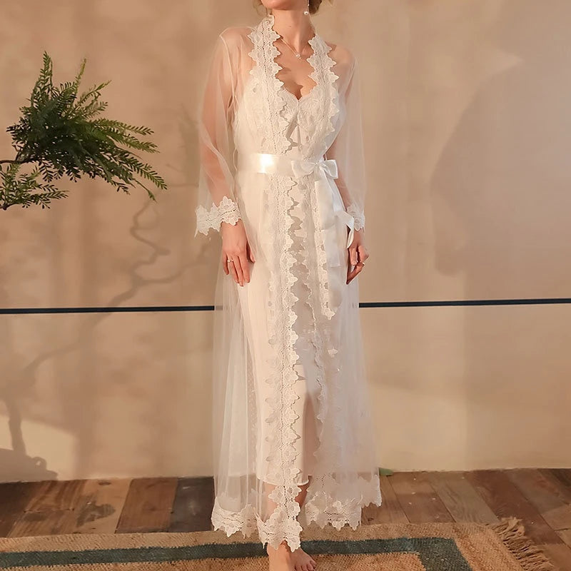 Women Lace Nightgown 3-Piece Set