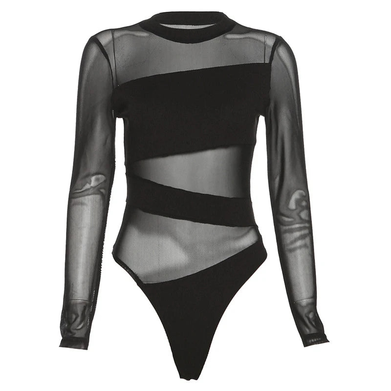 Women Hollow Mesh Club Bodysuit