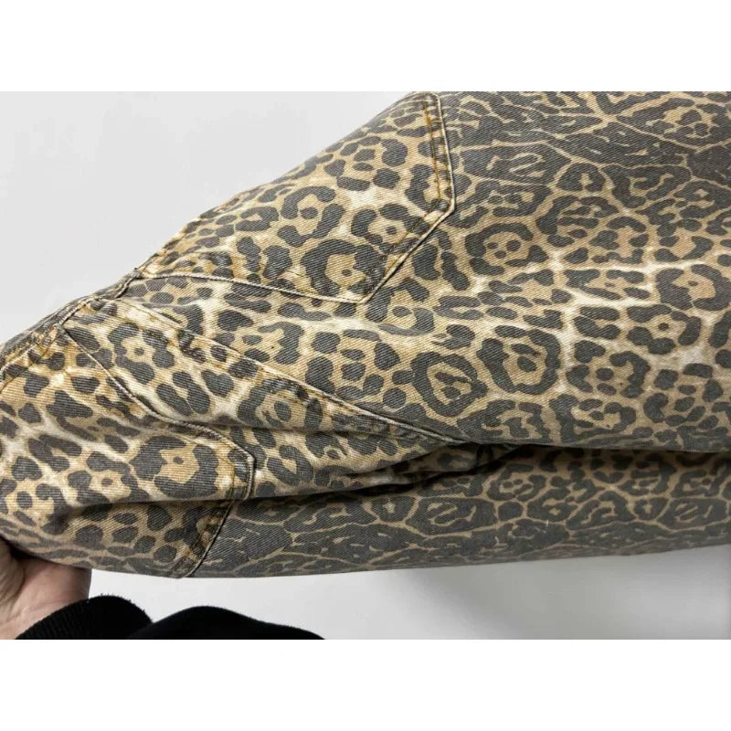 Leopard Print Retro Baggy Denim Pants
