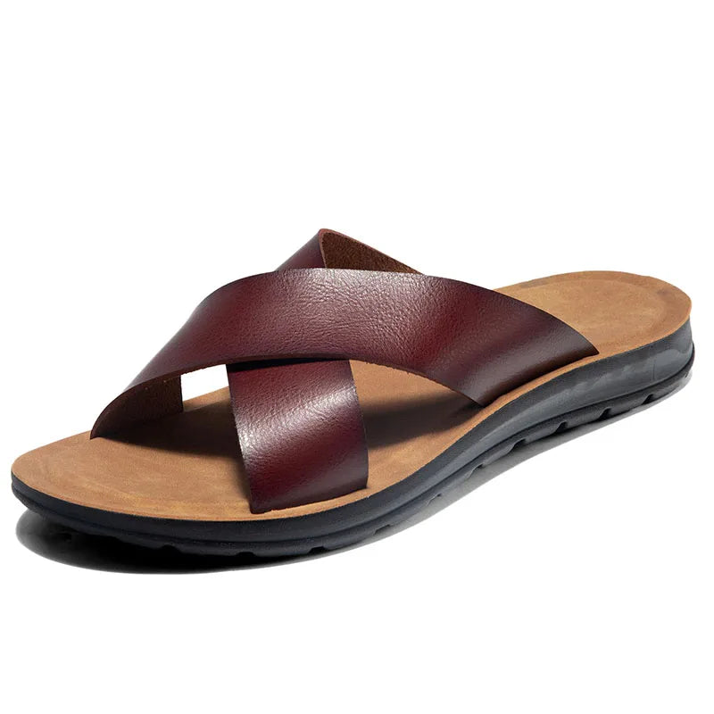 Men Italian PU Leather Slip-On Slippers