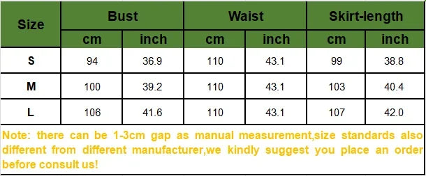 Size chart for Bamboo Green Hanfu Dress outlining measurements for bust, waist, and skirt length in centimeters and inches.