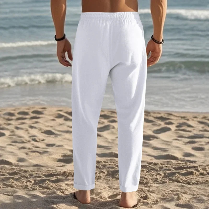 Men Drawstring Linen Pants