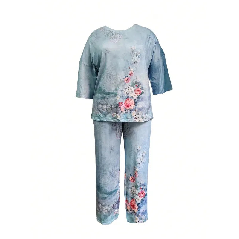 Plus Size Women's Two-Piece Set – Printed Suit