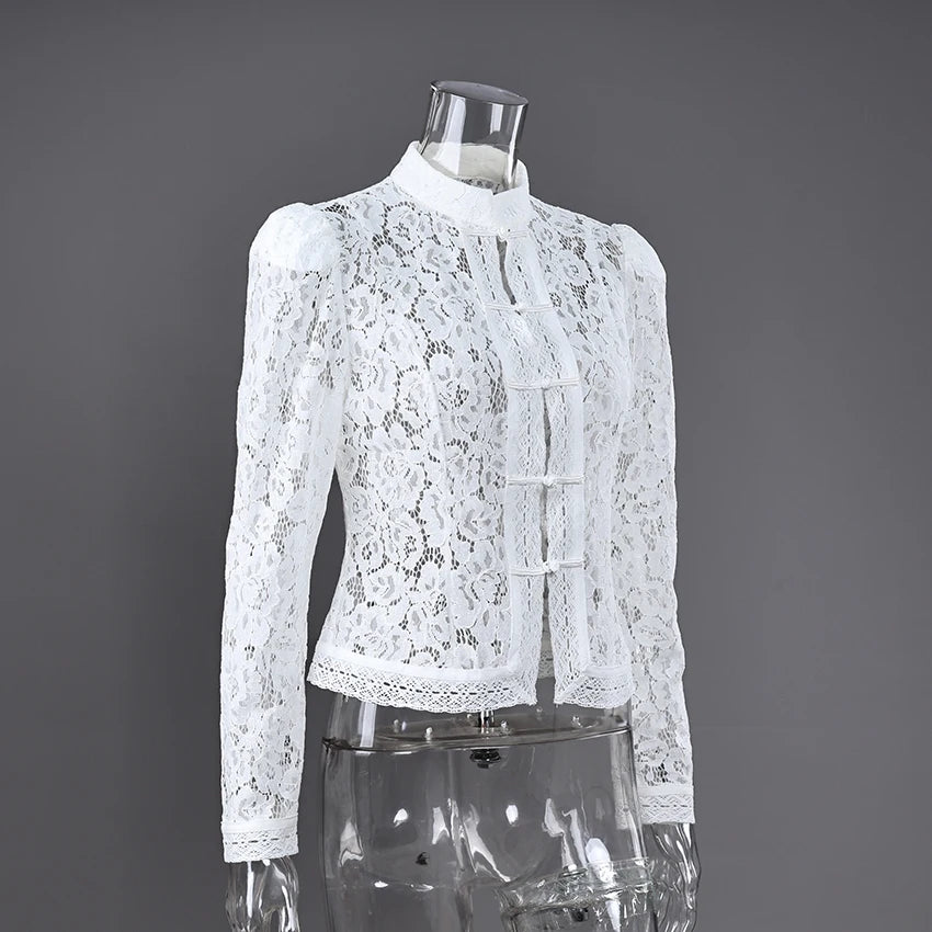 Lace Bloom Embroidered Puff Sleeve Blouse