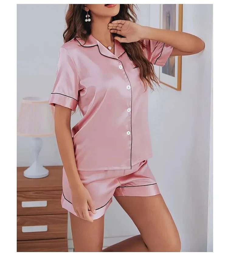 Women Satin Button Down Pajama Set