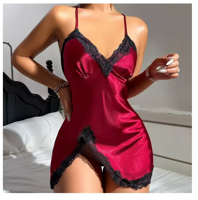 قميص نوم نسائي من الساتان بدون ظهر