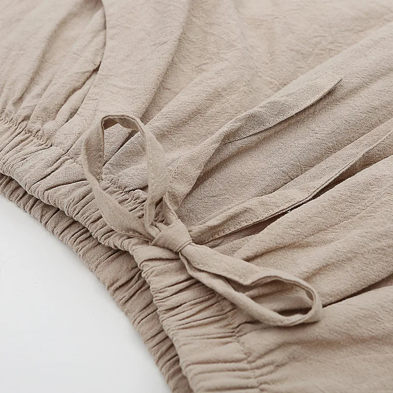 Women Cotton Linen High Waist Shorts