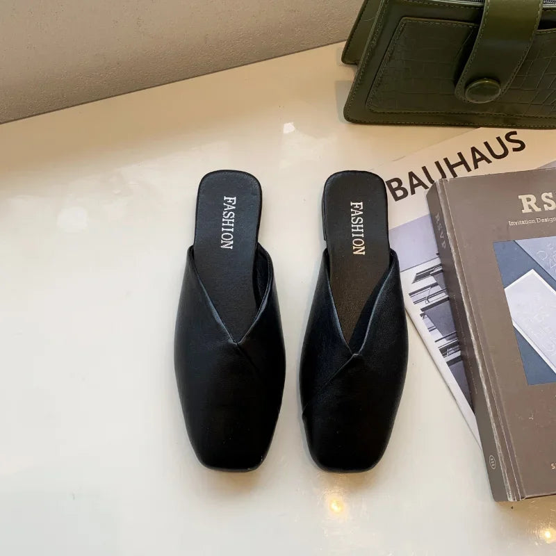 Women Mules Square Toe Flat Slippers